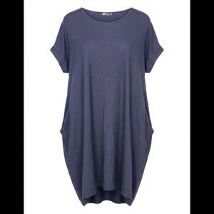 100% Italian Linen twist front dress, Navy, Medium, Maxi, Pockets, Boho